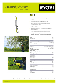 RYOBI RY36PP25A 36V Akumulátorová prořezávací pila MAX POWER, délka lišty 25cm 5133005786 A4 PDF