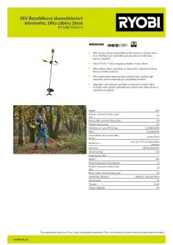 RYOBI RY18BCX26A 18V Bezuhlíkový akumulátorový křovinořez, šířka záběru 26cm 5133005453 A4 PDF