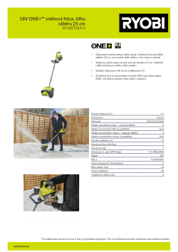 RYOBI RY18ST25A 18V ONE+™	sněhová fréza, šířka záběru 25 cm 5133006091 A4 PDF