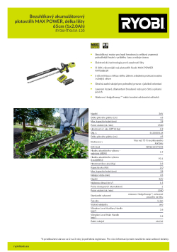 RYOBI RY36HTX65A Bezuhlíkový akumulátorový plotostřih MAX POWER, délka lišty 65cm (1x2.0Ah) 5133005124 A4 PDF