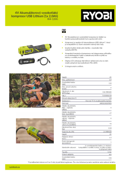 RYOBI RI4 4V Akumulátorový vysokotlaký kompresor USB Lithium  (1x 2,0Ah) 5133006140 A4 PDF