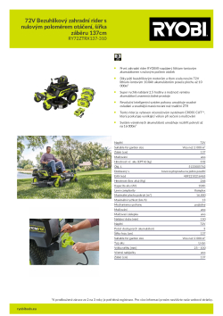 RYOBI RY72ZTRX137 72V Bezuhlíkový zahradní rider s nulovým poloměrem otáčení, šířka záběru 137cm 5133005762 A4 PDF