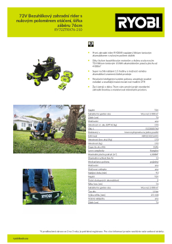 RYOBI RY72ZTRX76 72V Bezuhlíkový zahradní rider s nulovým poloměrem otáčení, šířka záběru 76cm 5133005760 A4 PDF
