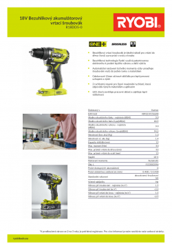 RYOBI R18DD5 18V Bezuhlíkový akumulátorový vrtací šroubovák 5133003596 A4 PDF