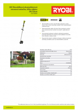 RYOBI RLT1833 18V Bezuhlíková akumulátorová strunová sekačka, šířka záběru 28/33cm 5133003651 A4 PDF