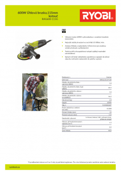 RYOBI RAG600 600W Úhlová bruska,115mm kotouč 5133002487 A4 PDF