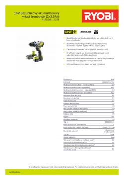 RYOBI R18DDBL 18V Bezuhlíkový akumulátorový vrtací šroubovák (2x2.5Ah) 5133003611 A4 PDF