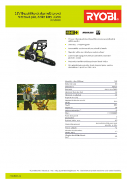 RYOBI OCS1830 18V Bezuhlíková akumulátorová řetězová pila, délka lišty 30cm 5133002829 A4 PDF