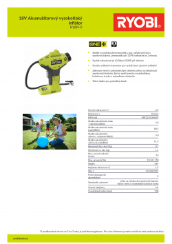 RYOBI R18PI 18V Akumulátorový vysokotlaký inflátor 5133003931 A4 PDF