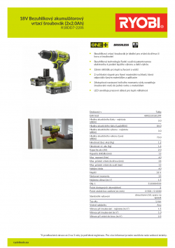 RYOBI R18DD7 18V Bezuhlíkový akumulátorový vrtací šroubovák (2x2.0Ah) 5133004533 A4 PDF