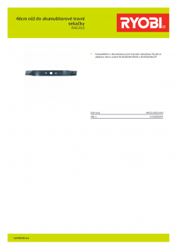 RYOBI RAC412 46cm nůž do akumulátorové travní sekačky 5132002695 A4 PDF