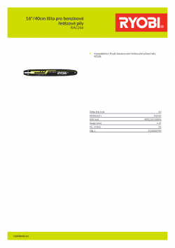 RYOBI RAC246 16"/40cm lišta pro benzínové řetězové pily 5132002790 A4 PDF