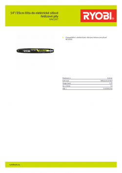 RYOBI RAC247 14"/35cm lišta do elektrické síťové řetězové pily 5132002782 A4 PDF