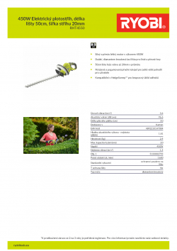 RYOBI RHT4550 450W Elektrický plotostřih, délka lišty 50cm, šířka střihu 20mm 5133002793 A4 PDF