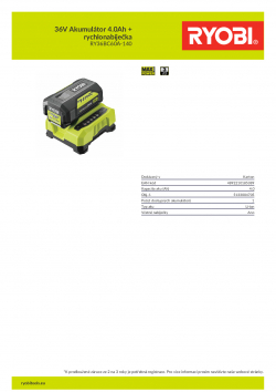 RYOBI RY36BC60A-140 36V Akumulátor 4.0Ah + rychlonabíječka 5133004705 A4 PDF