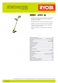 RYOBI RLT1831H 18V Hybridní strunová sekačka, šířka záběru 25/30cm (1x2.5Ah) 5133003711 A4 PDF