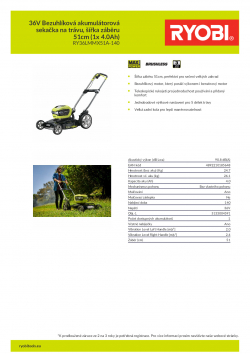 RYOBI RY36LMMX51A 36V Bezuhlíková akumulátorová sekačka na trávu, šířka záběru 51cm (1x 4.0Ah) 5133004591 A4 PDF