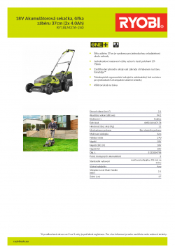 RYOBI RY18LM37A 18V Akumulátorová sekačka, šířka záběru 37cm (2x 4.0Ah) 5133004798 A4 PDF