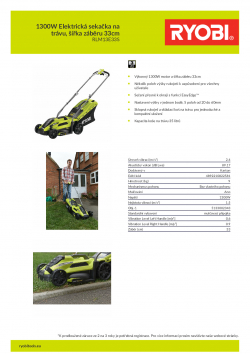 RYOBI RLM13E33S 1300W Elektrická sekačka na trávu, šířka záběru 33cm 5133002343 A4 PDF