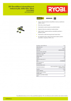 RYOBI OCS1830 18V Bezuhlíková akumulátorová řetězová pila, délka lišty 30cm (1x5.0Ah) 5133003830 A4 PDF