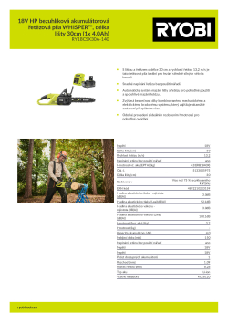 RYOBI RY18CSX30A 18V HP bezuhlíková akumulátorová řetězová pila WHISPER™, délka lišty 30cm (1x 4.0Ah) 5133005975 A4 PDF
