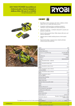 RYOBI RY36THCSX30A 36V MAX POWER bezuhlíková řetězová pila s horní rukojetí a délkou lišty 30 cm (1 x 4,0Ah) 5133006619 A4 PDF
