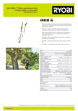 RYOBI OPP1820PT1845 18V ONE+™ 20cm prořezávací pila a 45cm nůžky na živý plot 5133006827 A4 PDF