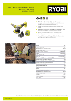 RYOBI RAG18BL 18V ONE+™ Bezuhlíková úhlová bruska (1 x 4,0 Ah) 5133006886 A4 PDF