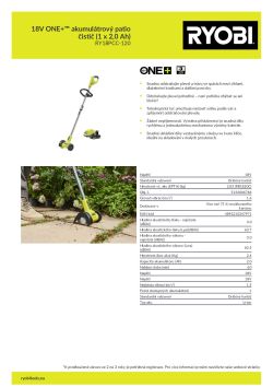 RYOBI RY18PCC 18V ONE+™ akumulátrový patio čistič (1 x 2,0 Ah) 5133006786 A4 PDF