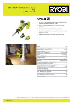 RYOBI R18RSC 18V ONE+™ šavlová pila (1 x 2,0 Ah) 5133006951 A4 PDF