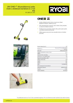 RYOBI RY18PCA 18V ONE+™ Akumulátorový patio čistič s drátěným kartáčem (1 x 4,0 Ah) 5133005425 A4 PDF