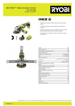 RYOBI R18AG 18V ONE+™ úhlová bruska 115mm (1x 4,0 Ah) 5133006908 A4 PDF