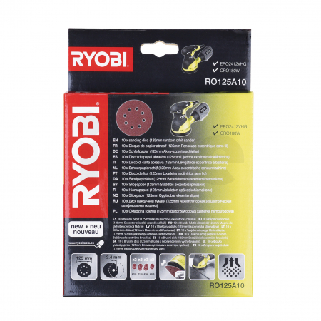 RYOBI RO125 10ks sada 125mm brusných papírů pro excentrickou brusku 5132002608
